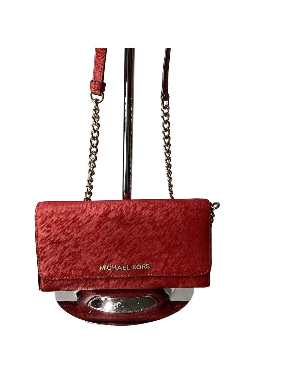 Michael Kors Jet Set Travel Women's Red Crossbody Bag Gold Accents